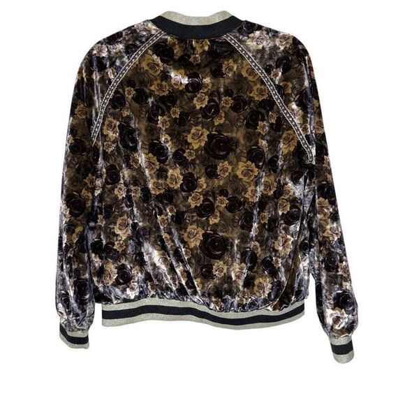 POL Ecru/Purple Rose Velvet Bomber Jacket Sz S Y2K, Soft Girl, Vintage - Picture 3 of 15